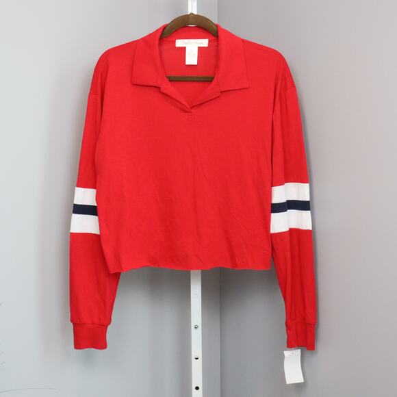 Youth in Revolt Red Rugby Style Cropped Polo Top NWT Size Large - Picture 1 of 6